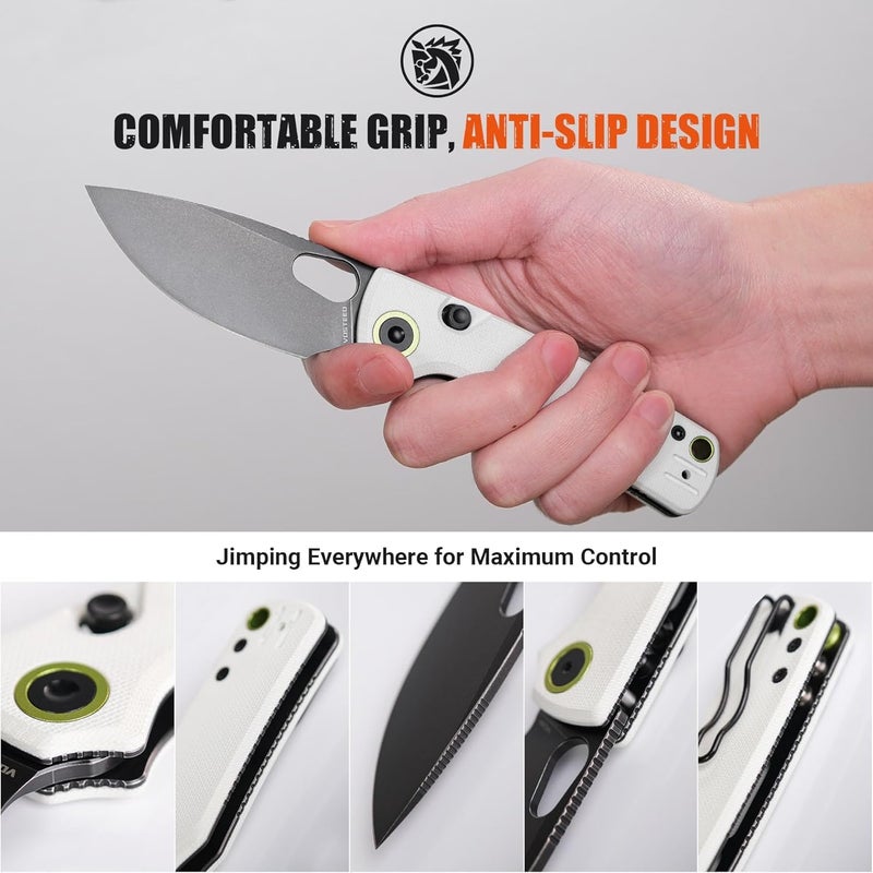 Vosteed Porcupine EDC Knife, Folding Pocket knife for Men & Women, 2.99 Inch 14C28N Steel Wider Blade, Thumb hole, G10 Handle Top Liner Lock Knives for Camping Outdoor - A2606 - Image 5